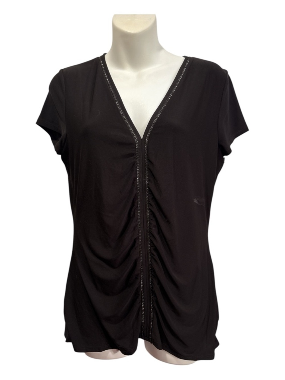 White House Black Market Black V-Neck Front Top with Trim Detail size medium